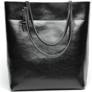 L4002 trendy casual tote bag schouder vrouwen tas (retro zwart)