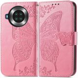 Butterfly Love Flowers Relif Horizontale Flip Lederen Case met Houder & Kaart Slots & Portemonnee & Lanyard voor Cubot Note 20 (Pink)