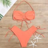 2 in 1 dames halster backless trekkoord bikini effen kleur split badpak set met borstkussen (kleur: oranje grootte: s)