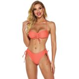 2 in 1 dames halster backless trekkoord bikini effen kleur split badpak set met borstkussen (kleur: oranje grootte: s)