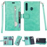 Voor Samsung Galaxy M30 / Galaxy A40s Multifunctionele Rits Horizontale Flip Lederen case met Holder & Wallet & 9 Card Slots & Lanyard(Mint Green)