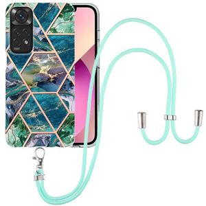 For Xiaomi Redmi Note 11 Pro / Note 11 Pro+ Electroplating Splicing Marble TPU Phone Case with Lanyard(Blue Green)
