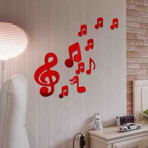 3D Muzikale Nota's Acryl Spiegels Muur Sticker Home Decor Woonkamer Muur decoratie Kunst DIY Muur Stickers (Rood)