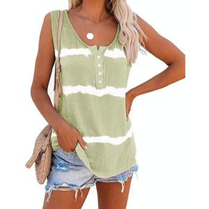 Losse Tie-Dye Gestreept Gedrukt Vest T-shirt voor Dames (Kleur: Groen Maat: L)