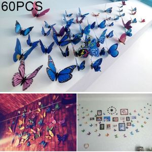 60 PCS Home Decoratie originaliteit Double-Deck PVC 3D Butterfly muur plakken