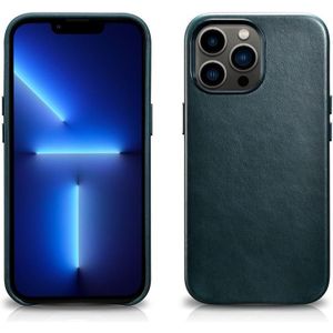 Icarer Oil Wax Texture Magsafe Magnetische Drie-Coverage Cowhide Telefoon Case voor iPhone 13 Pro (Blauw)