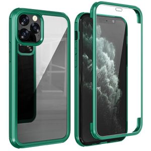 Dubbelzijdige plastic glazen beschermhoes voor iPhone 11 Pro Max (donkergroen)