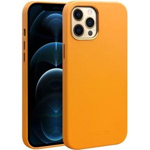 QIALINO Nappa Leder Schokbestendige Magsafe Case voor iPhone 12 Pro Max(Geel)