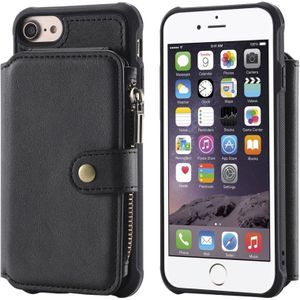 Voor iPhone 6 Zipper Shockproof Beschermhoes met kaartsleuven & beugel & fotohouder & portemonneefunctie(zwart)