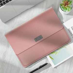 Litchi Patroon PU Lederen Waterdichte Ultradunne Bescherming Liner Bag Aktetas Laptop Draagtas voor 13-14 inch Laptops (ROSE GOLD)