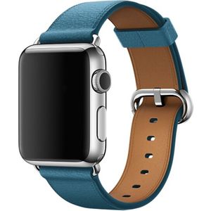 Klassieke knop lederen polsband horloge band voor Apple Watch serie 3 & 2 & 1 42mm (donkerblauw)
