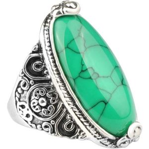 Mode Vintage ovale Turquoise Flower Ring vrouwen antieke zilveren sieraden  ring maat: 8 (groen)