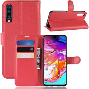 Litchi textuur horizontale Flip lederen case voor Galaxy A70  met portemonnee & houder & kaartsleuven (rood)