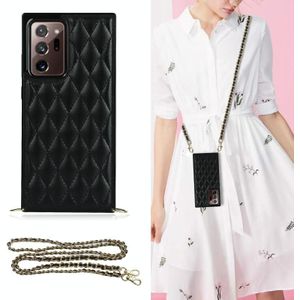 Voor Samsung Galaxy Note20 Ultra Elegant Rhombic Pattern Microfiber Leather + TPU Shockproof Case met Crossbody Strap Chain (Black)