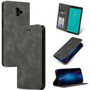 Retro huid voelen Business magnetische horizontale Flip lederen case voor Samsung Galaxy J6 plus 2018 & J6 Prime (donkergrijs)