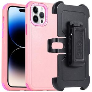 Voor iPhone 14 Pro 3-in-1 pc + TPU-telefoonhoes met schuifhoes (roze + rozerood)