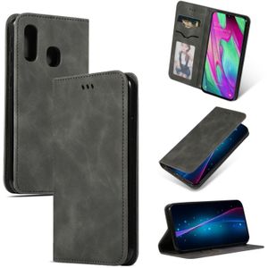 Retro huid voelen Business magnetische horizontale Flip lederen case voor Samsung Galaxy A40 (donkergrijs)