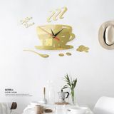 2 Sets Home DIY 3D Stereo Stereo Decoratieve Fashion Coffee Wall Clock Acryl Spiegel Muur Sticker Koffieklok (Licht Goud)