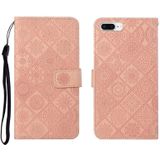 Ethnic Style Embossed Pattern Horizontal Flip Leather Case met Holder & Card Slots & Wallet & Lanyard Voor iPhone 8 Plus / 7 Plus(Pink)