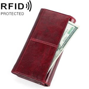 3559 antimagnetische RFID multifunctionele rits retro Top-graan lederen dame portemonnee portemonnee (wijn rood)