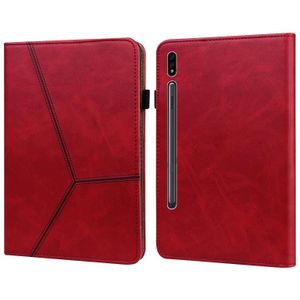 Voor Samsung Galaxy Tab S7 T870 / T875 / T876B Solid Color Relif Gestreepte Lederen Tablet Case