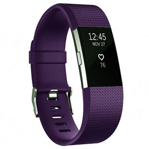 Vierkant patroon verstelbare sport polsband voor FITBIT charge 2  maat: S  10.5 x 8.5 cm (Dark Purple)