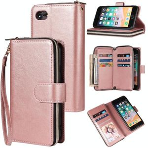 Voor iPhone SE 2020 / 8 / 7 Zipper Wallet Bag Horizontale Flip PU Lederen case met Houder & 9 Card Slots & Wallet & Lanyard & Photo Frame(Rose Gold)