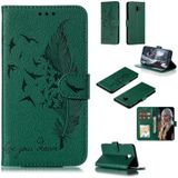 Feather patroon Litchi textuur horizontale Flip lederen draagtas met portemonnee & houder & kaartsleuven voor Galaxy J6 PLUS (groen)