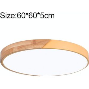 Wood Macaron LED Round Ceiling Lamp  Stepless Dimming  Size:60cm(Yellow)