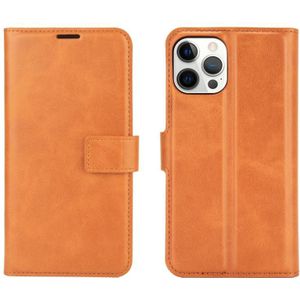 Retro Kalfspatroon Gesp Horizontale Flip Lederen case met houder & kaartslot & portemonnee voor iPhone 12 Pro Max(Geel)
