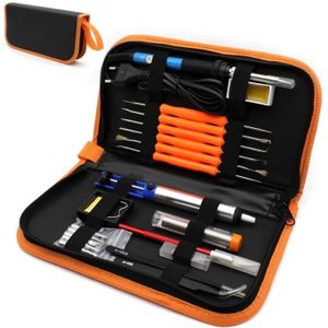 60W instelbare temperatuur elektrische soldeerbout Kit + 5 pc's Tips draagbare lassen reparatie Tool pincet Hobby mes 220V  Plug Type: EU Plug(Orange)