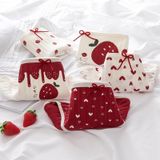 6 PCS Katoen Mid-waist Love Strawberry Ladies Slips (Kleur: Rood Full Size: gedrukte Love Heart_XL)