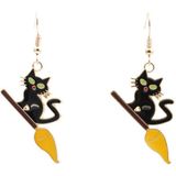 2 Sets grappige Halloween Cat overdreven oorbellen ketting (groene oorbellen+ketting)