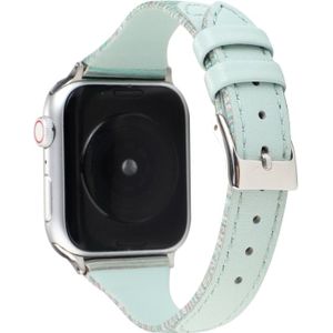 Voor Apple Watch Series 5 & 4 44mm / 3 & 2 & 1 42mm Stitching Stripes Genuine Leather Strap Watchband(Groen)