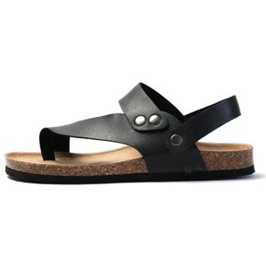 Mannen Zomer Cork Slippers Strand Paar Leren Sandalen  Grootte: 42 (Zwart)