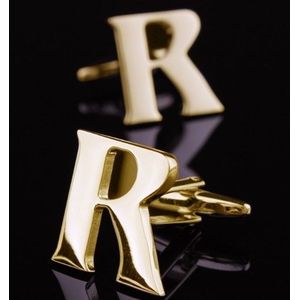 1 paar gouden letters A-Z naam Manchetknopen mannen Frans overhemd Manchetknopen (R)