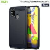 Voor Samsung Galaxy M31 / F41 / M21s / M31 Prime MOFI Gentleness Series Brushed Texture Carbon Fiber Soft TPU Case (Blauw)