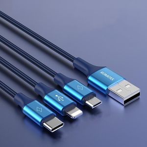 ROMOSS CB25 3 In 1 3.5A 8 Pin + Micro USB + Type C/USB-C Kabel 1m(Blauw)