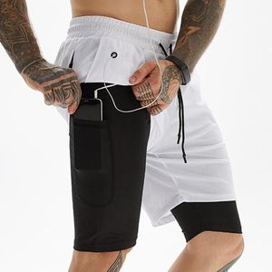 Heren zomer sneldrogend casual fitness 5/10 broek dubbellaags anti-glans sportshorts  maat: M