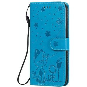 Voor iPhone 11 Pro Cat Bee Embossing Pattern Shockproof Horizontale Flip Lederen Case met Holder & Card Slots & Wallet(Blauw)