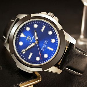 Yazole 372 Mannen Sporthorloge Lichtgevende Simple Quartz horloge (Blue Lade Black Riem)