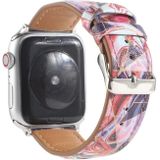 Marmeren etnische stijl gedrukte lederen horlogeband voor Apple Watch Series 6 & se & 5 & 4 44mm / 3 & 2 & 1 42mm (marmer rood)
