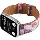 Marmeren etnische stijl gedrukte lederen horlogeband voor Apple Watch Series 6 & se & 5 & 4 44mm / 3 & 2 & 1 42mm (marmer rood)