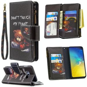 Voor Samsung Galaxy S10e Gekleurd tekenpatroon Rits Horizontale Flip Lederen case met Holder & Card Slots & Wallet(Bear)