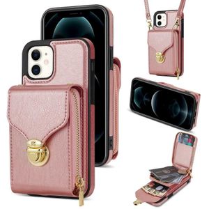 Voor iPhone 11 Rits Hardware Kaart Portemonnee Telefoonhoes (Rose Goud)