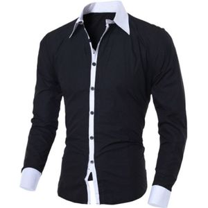 Casual business mannen jurk lange mouwen katoen stijlvolle sociale shirts  size:XL(zwart)