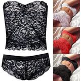 3 PCS Corset Lace Brassiere Push Up Vest Top Bra en Panty Set Ondergoed set  Cup Size:XXXXL(Zwart)