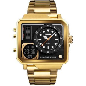 SKMEI 1392 Multifunctionele Outdoor Sports Watch Business Double Display Waterproof Elektronisch Horloge (Gouden)