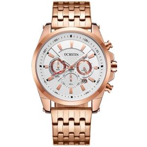 OCHSTIN 7256 mode stalen band multifunctioneel quartz herenhorloge (ros goud wit)