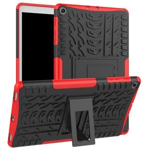 Tire Texture TPU + PC schokbestendig Case voor Galaxy tab A 10 1 2019 T510/T515  met houder (rood)